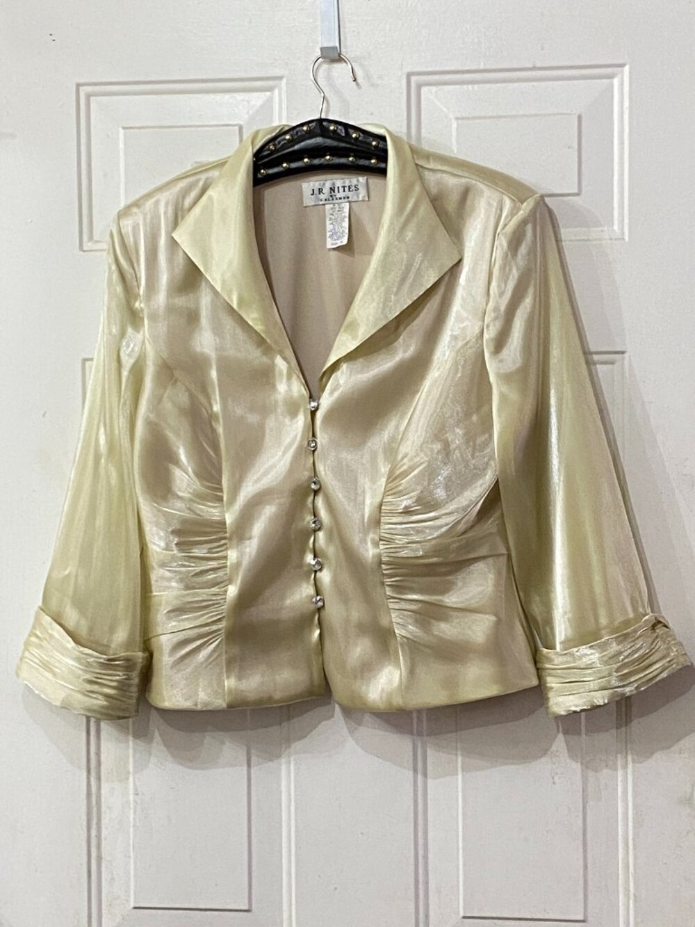 VTG J.R. Nites by Caliendo Sz 16 Blouse Button Up 3/4 Sleeve Champagne
